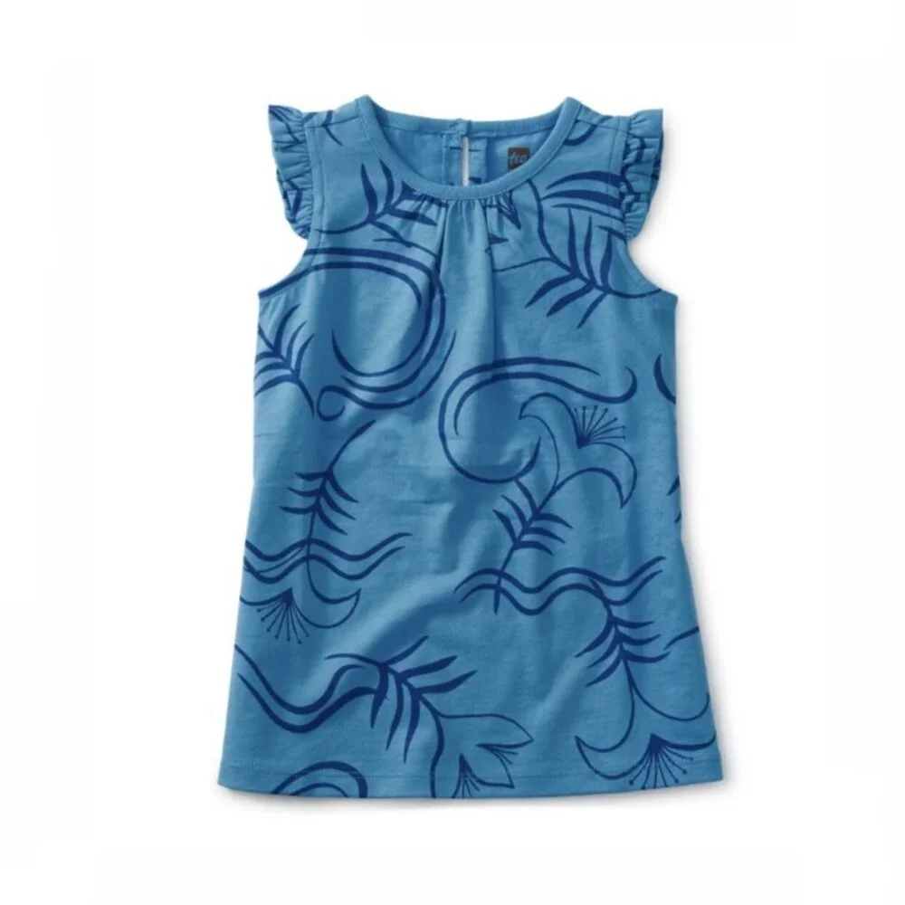 NWT Tea Collection Ruffle Shoulder Dress Pottery Floral Blue Size 9-12 Months - Picture 1 of 1